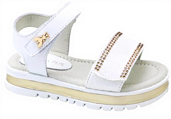 Sandali piatti Patrizia Pepe Bambine ecopelle bianco platino