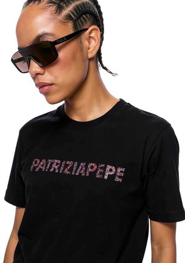 T-shirt Patrizia Pepe Donna Nero Bianco Vestibilità Dritta-3