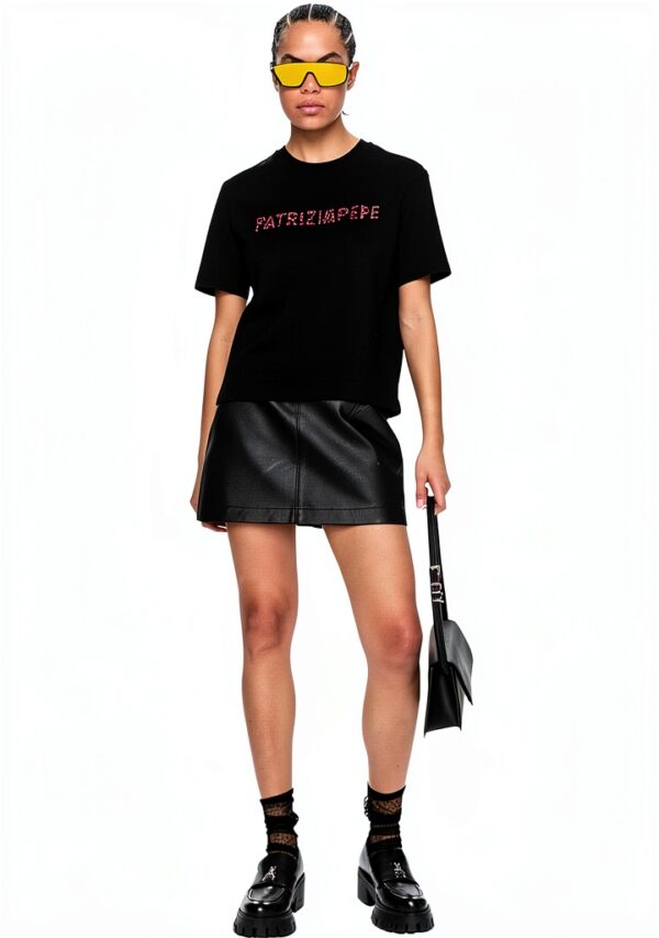 T-shirt Patrizia Pepe Donna Nero Bianco Vestibilità Dritta-1