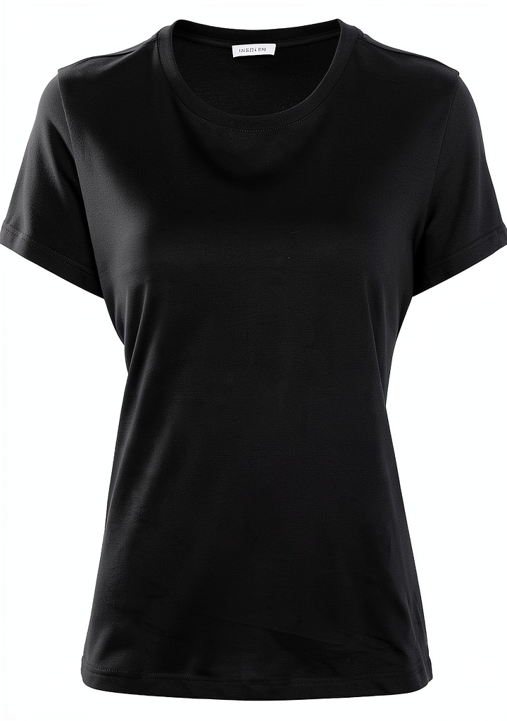 T-shirt Nero 100% Cotone Manica Corta Colletto a Giro indossata da un modello su sfondo urbano