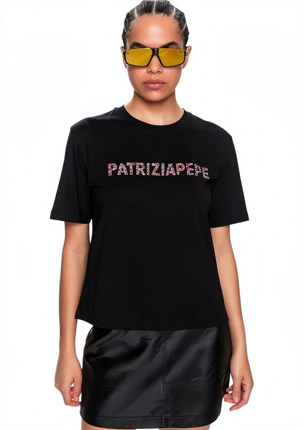 T-shirt Patrizia Pepe Donna Nero Bianco Vestibilità Dritta-0
